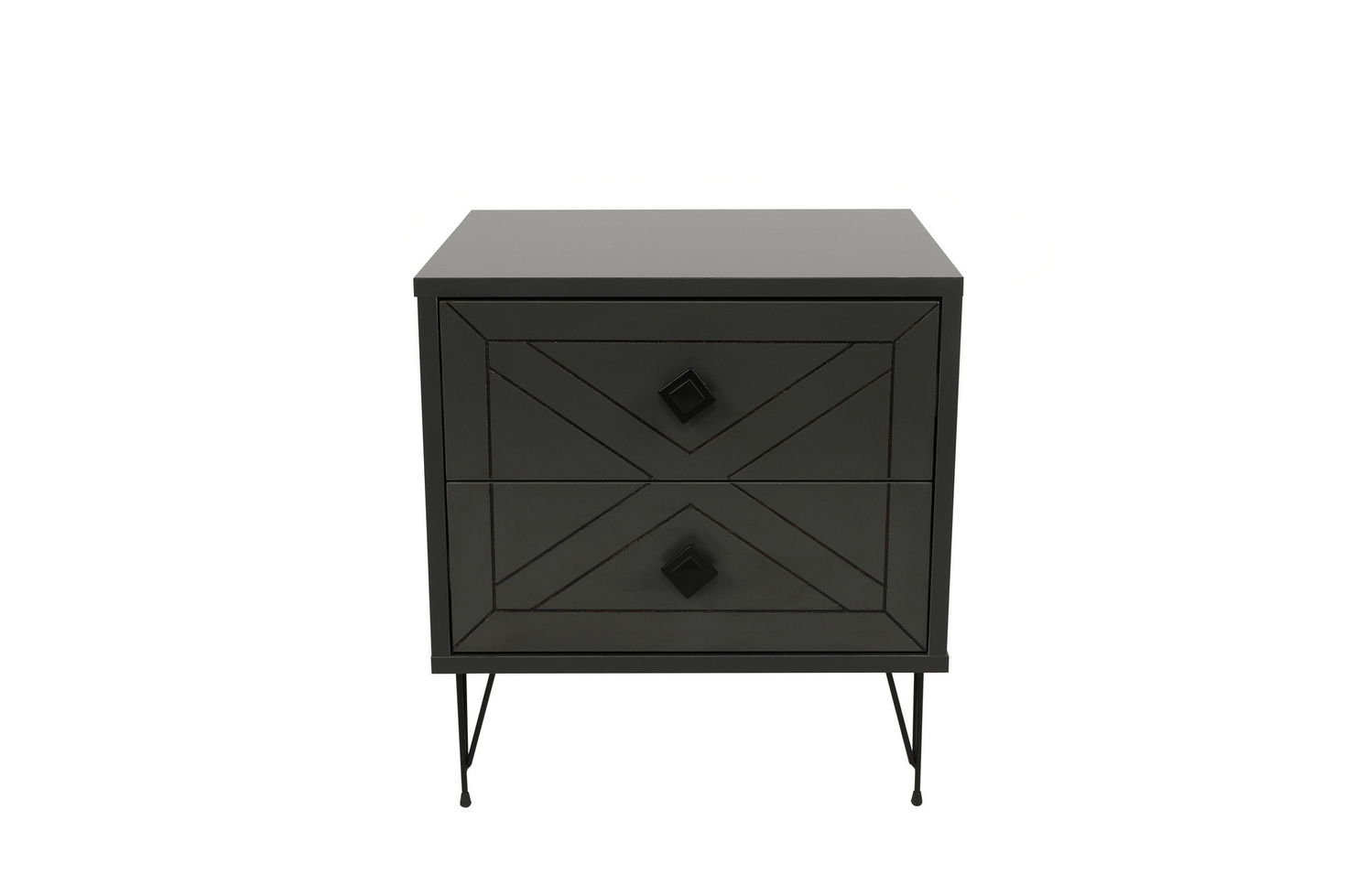 Norda Design moderne antrasitt nattbord med 2 skuffer, metallben, 50x55x40 cm | 100% melaminbelagt, 18 mm tykk