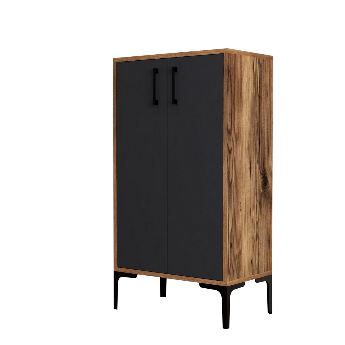 Norda Design moderne skoskap, valnøtt og antrasitt, 60x111x35 cm | 100% melaminbelagt, metallben, veggmonterbar