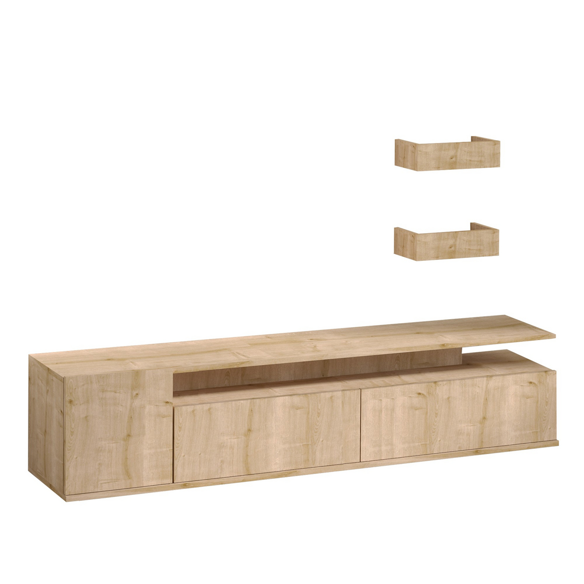 Norda Design skandinavisk eik TV-møbel, 180 cm | 100% melaminbelagt, 18 mm tykk | veggmonterbar, stilig design