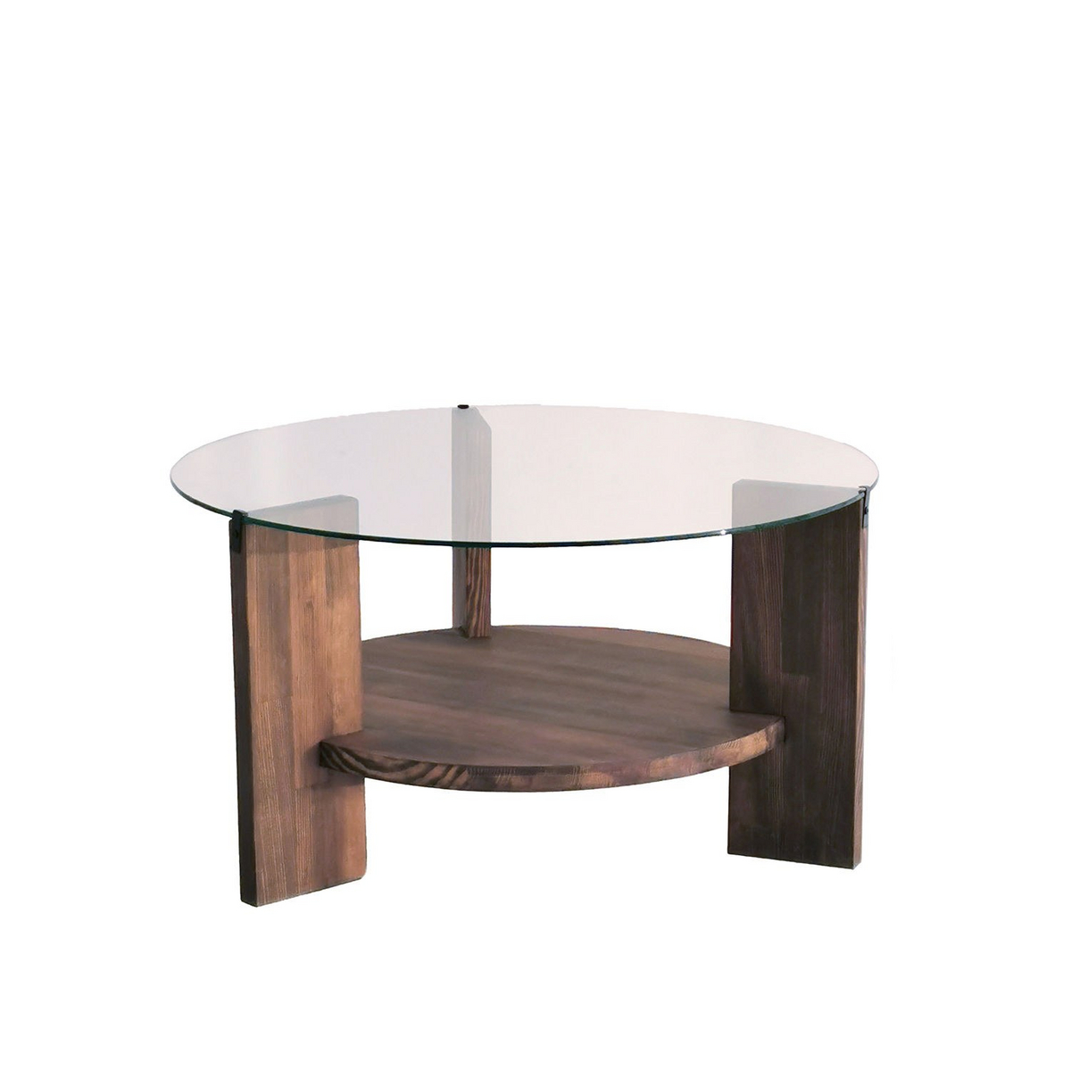 Norda Design moderne sofabord, valnøttfarge, 75x75x40 cm | 100% herdet glass og furu Solid tre | ferdigmontert