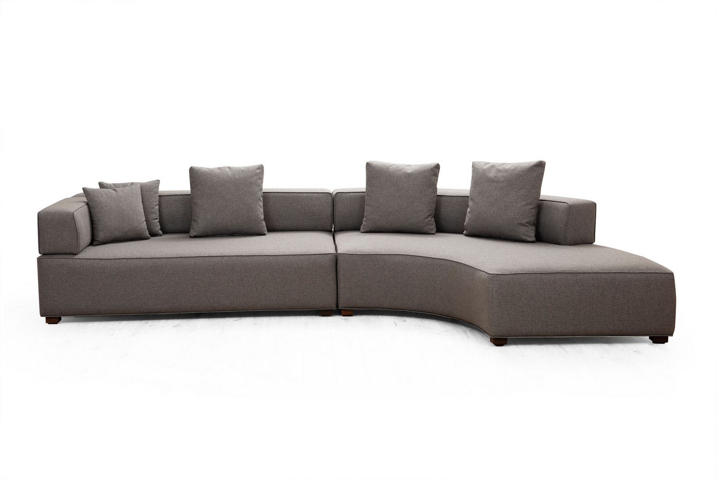 Norda Design stilig grå hjørnesofa, bøkramme, 180x105 cm, 5 puter, stoff som kan renses, valnøttben