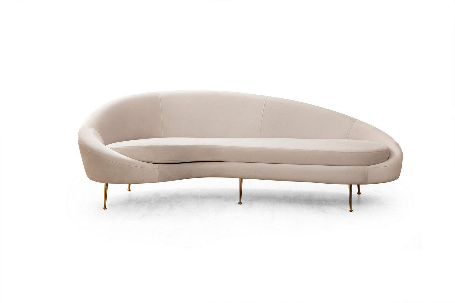 Norda Design elegant 3-seters sofa, beige, 255 cm | bøkramme, gullfargede metallben, 100% polyester, 2 puter inkludert