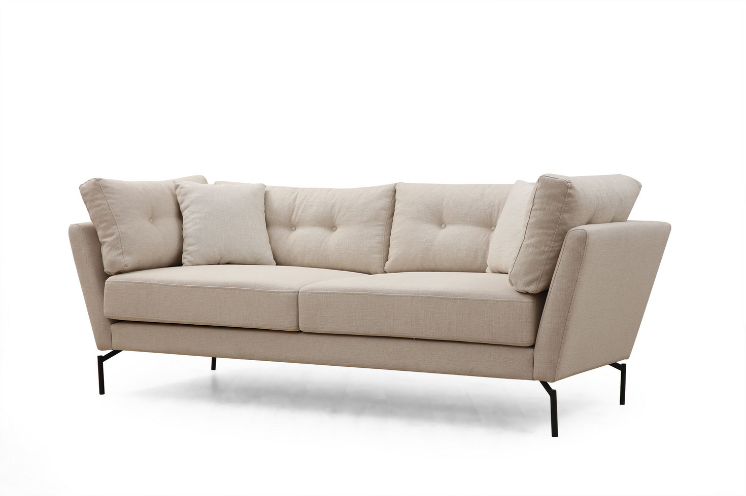 Norda Design elegant 3-seters sofa, krem, 214 cm | bøkramme, myk polyester, metallben, 2 puter inkludert