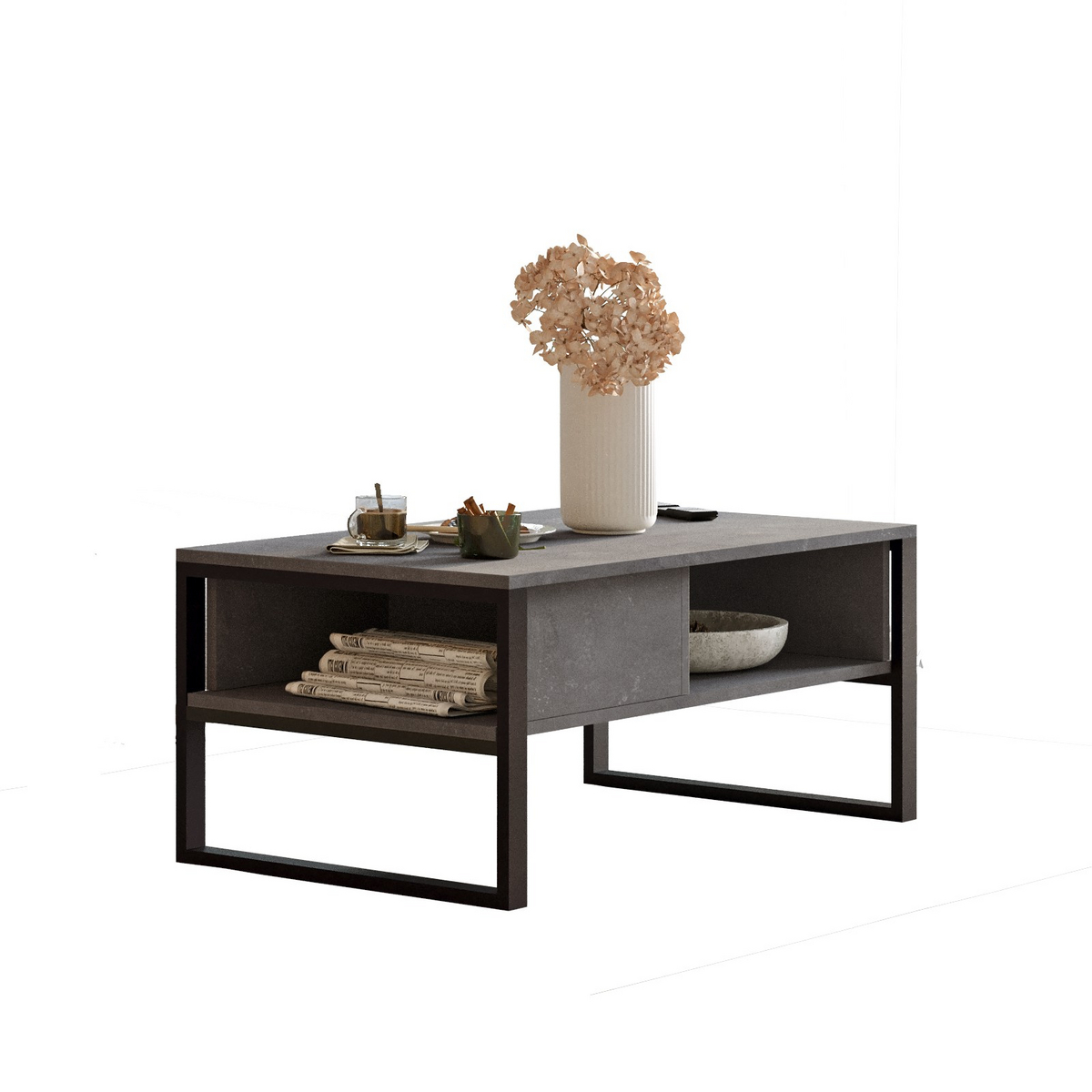 Norda Design moderne sofabord med metallramme, sølv, 100 cm | 100% melaminbelagt, 18 mm tykk | stilig og funksjonell med flere hyller