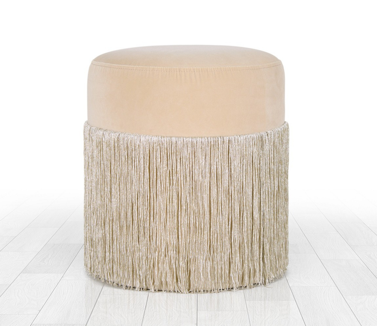 Norda Design moderne fløyelspuff, krem, 40 cm høyde x 45 cm dybde | 100% fløyel, 6 cm ortopedisk skum, 150 kg kapasitet