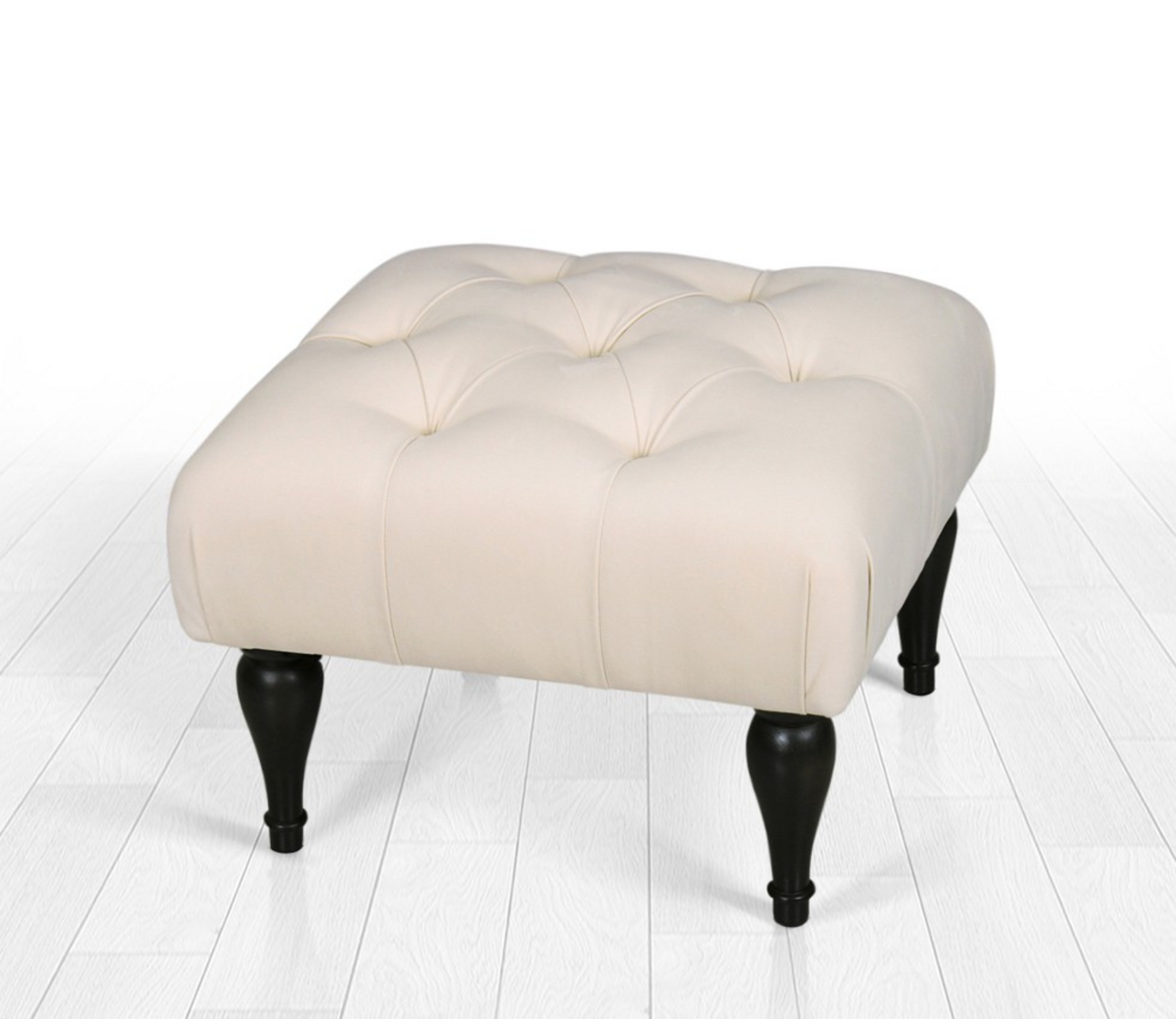 Norda Design elegant krem puff med treben, 51 x 36 x 46 cm | 50% bomull og 50% fløyel, ortopedisk skum | bohemsk og tradisjonell stil
