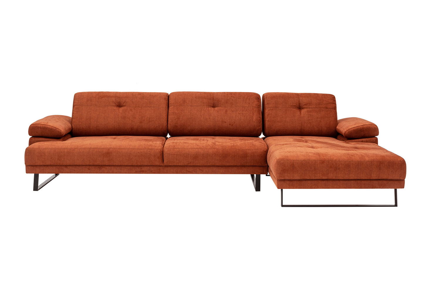 Norda Design stilig oransje hjørnesofa, bøk- og sponplateramme, 314x174 cm, justerbar rygg, moderne design