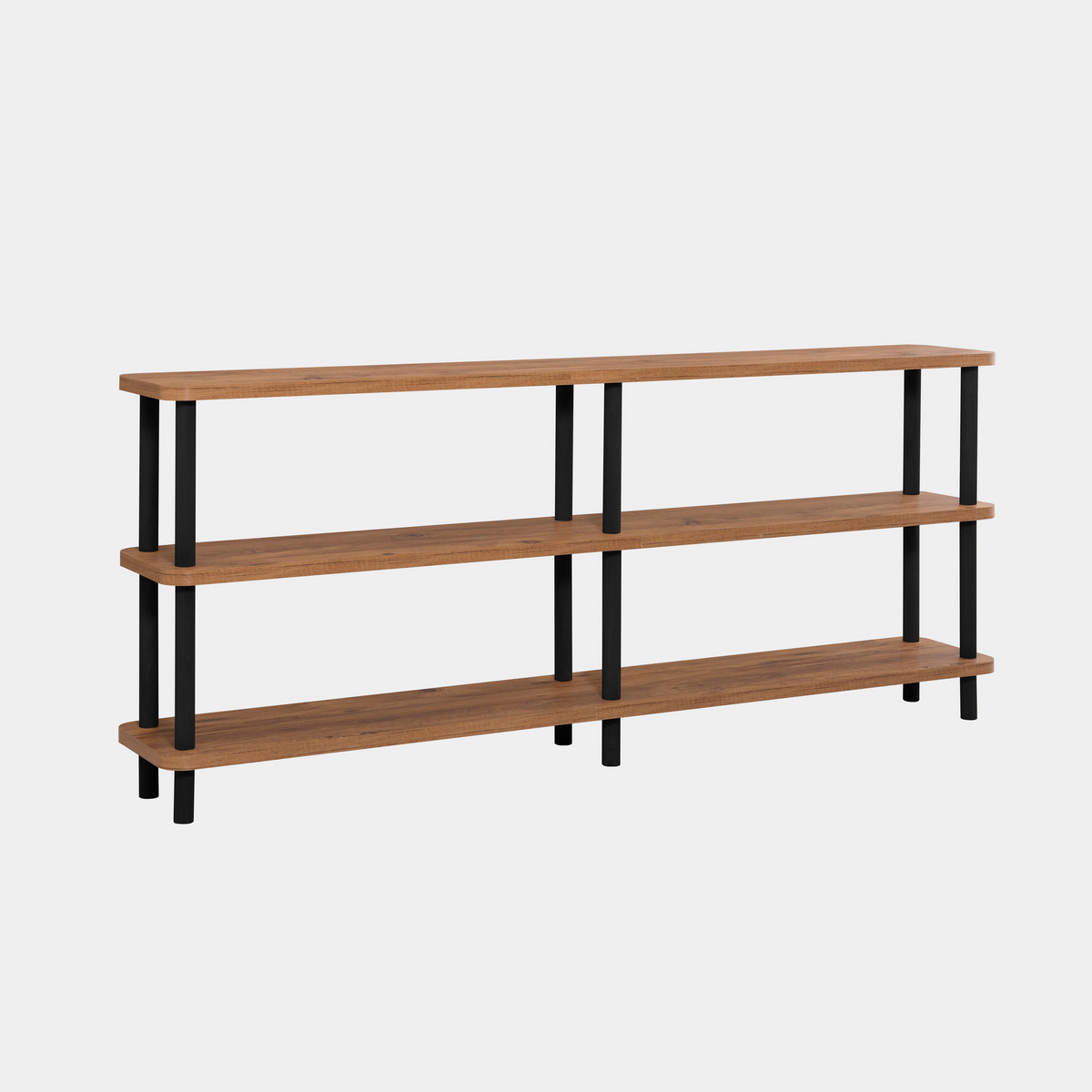 Norda Design moderne industriell bokhylle, 180 cm, svart og Atlantic-furu, 100% melamin, verktøyfri montering, 30 kg kapasitet
