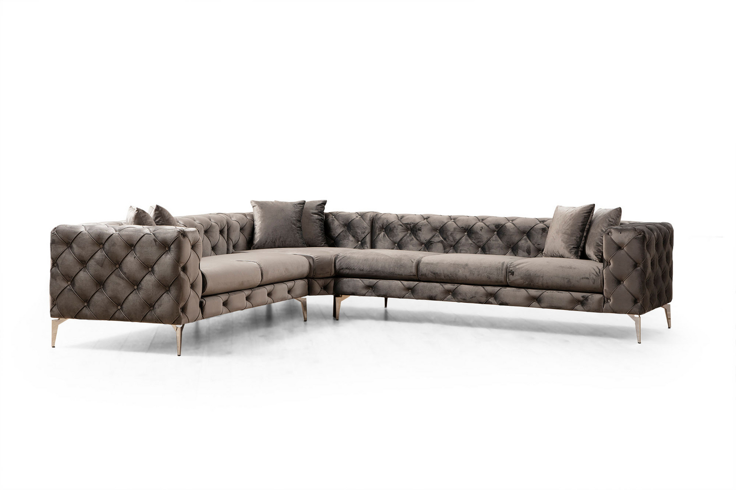Norda Design moderne hjørnesofa, antrasitt, 310x270 cm | bøkramme, 100% polyester, 6 puter inkludert