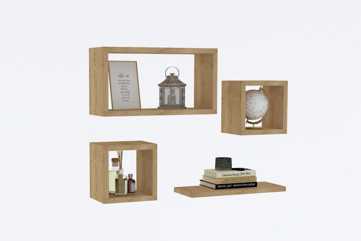 Norda Design moderne vegghyllesett (3 deler) i safir-eik, 100% melaminbelagt, perfekt for hjemmeinnredning og oppbevaring