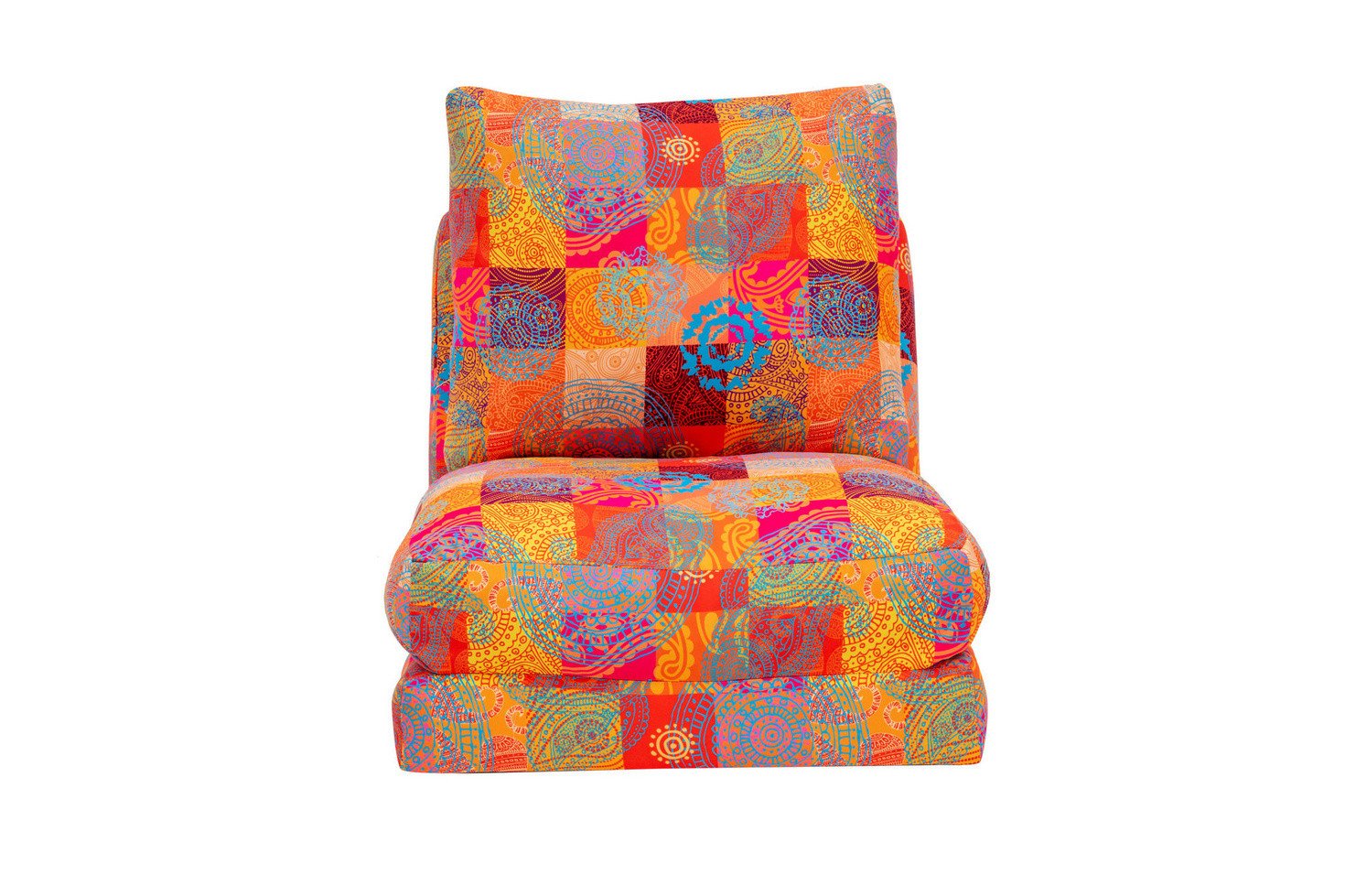 Norda Design 1-seters sovesofa, metallramme, patchwork-stoff, 14-nivå justerbar rygg, enkel å gjøre om, 100 kg