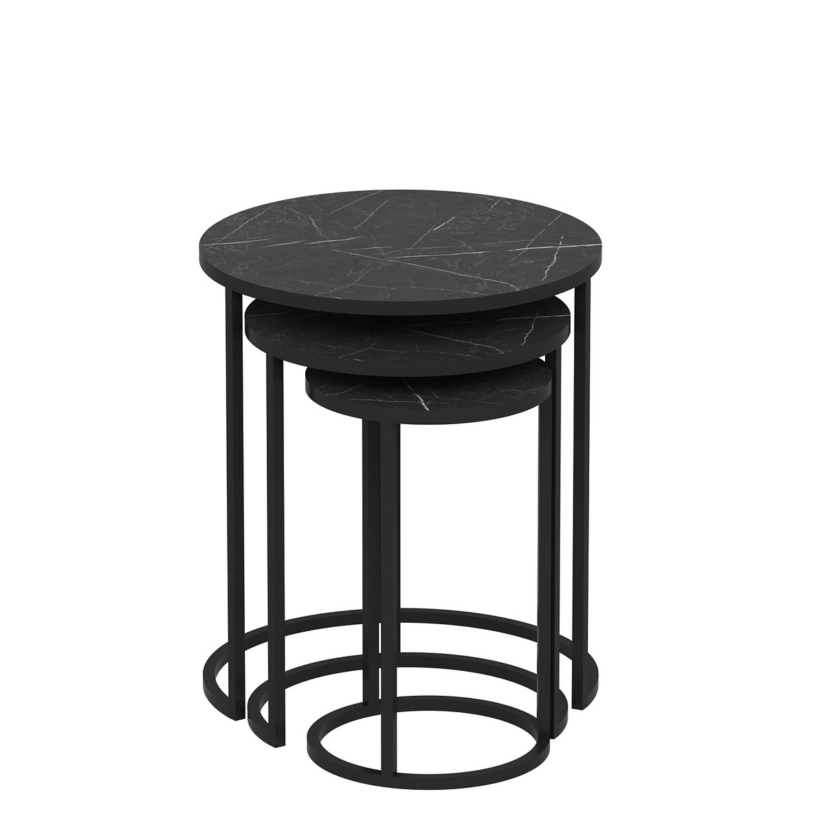 Norda Design moderne svart sett med innskuddsbord (3 deler), metallramme, 100% melamin, stilig og funksjonelt design