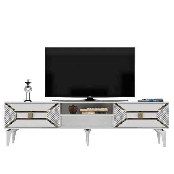 Norda Design moderne TV-benk med gulldetaljer, 150 cm | 100% melaminbelagt, 18 mm tykk | stilig hvit og gull design