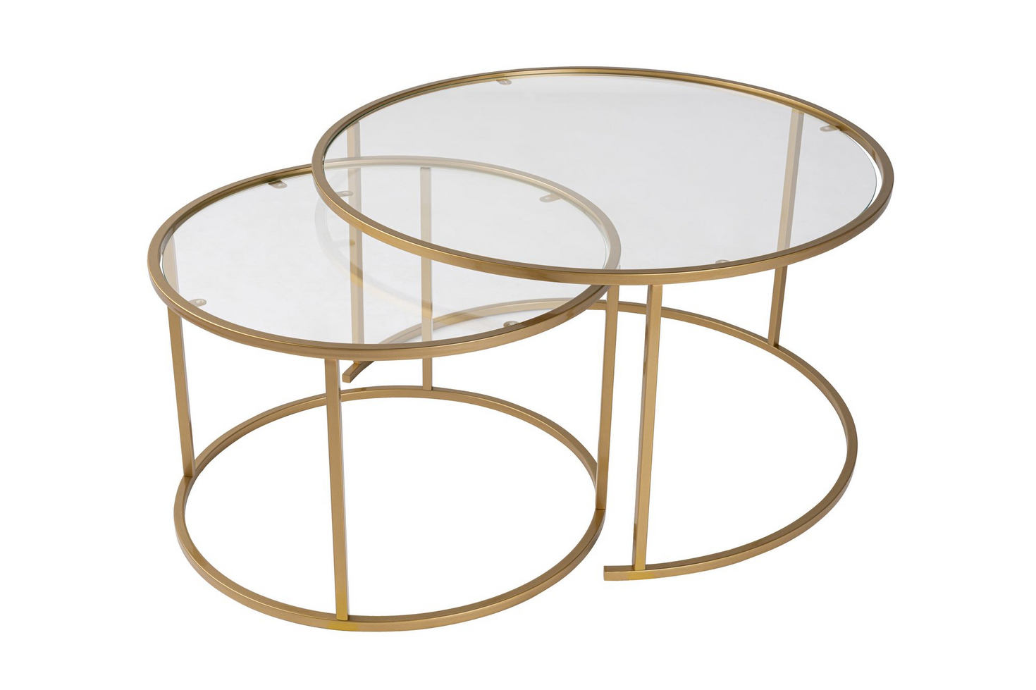 Norda Design moderne sofabordsett (2 deler), gullfinish, 80x80x43 og 60x60x39 cm | 100% herdet glass og metall