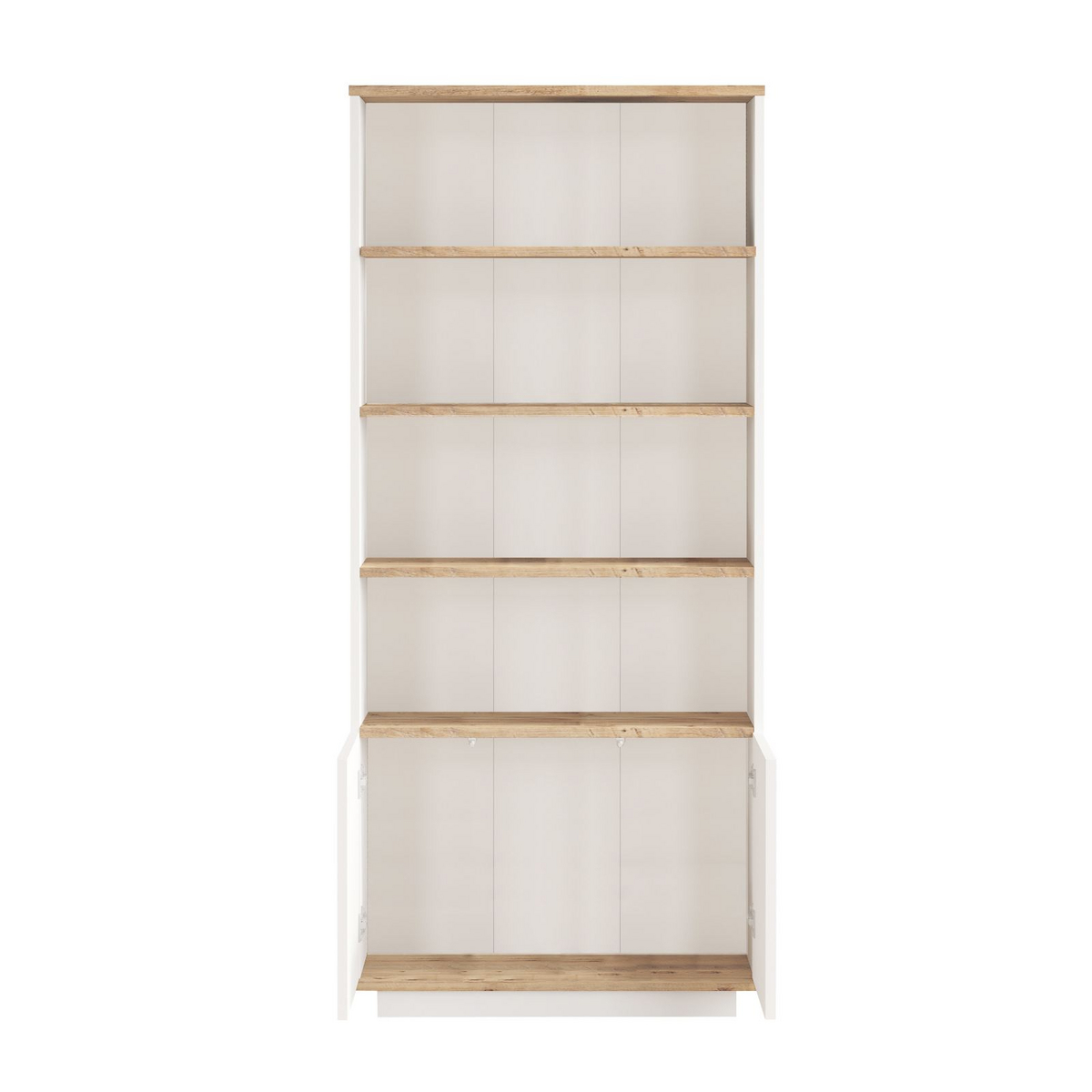Norda Design moderne skandinavisk bokhylle, Atlantic-furu og hvit, 75 cm x 168.3 cm x 26.8 cm | 100% melaminbelagt | push-open-dører