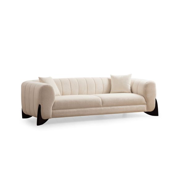 Norda Design elegant 3-seters sofa, hvit, 248 cm | bøkramme, 100% polyester, myke skumputer | moderne design