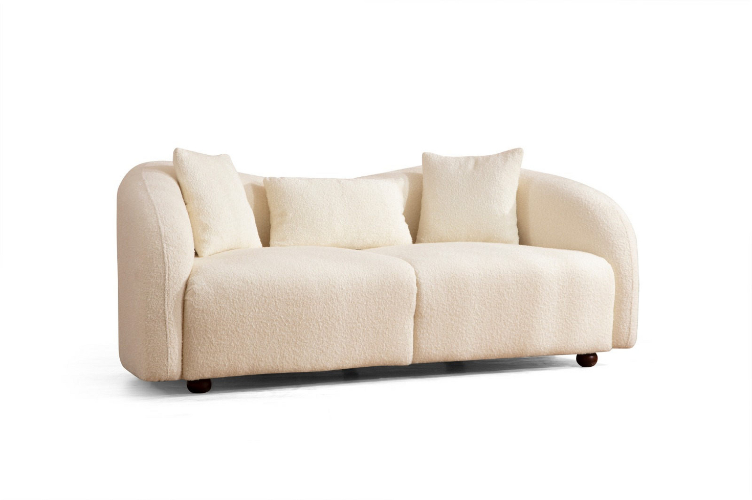 Norda Design moderne 2-seters sofa, krem, bøkramme, 190 cm | 100% polyester, valnøttben, inkluderer 2 puter