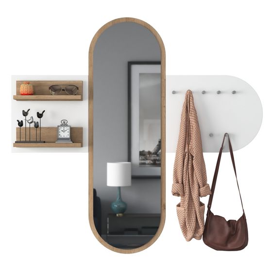 Norda Design moderne entrémøbel, hvit og valnøtt, 125 cm x 120 cm x 12 cm | 100% melaminbelagt E1 sponplate