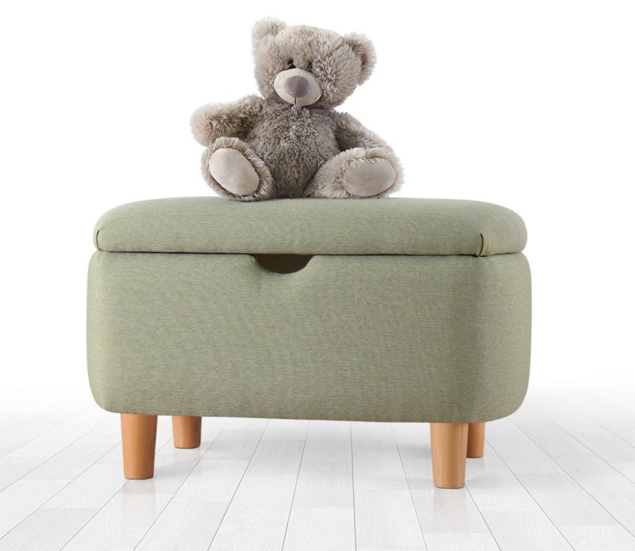 Norda Design skandinavisk grønn puff med treben, 61x40x37 cm | 50% bomull/50% fløyel, 6 cm ortopedisk skum