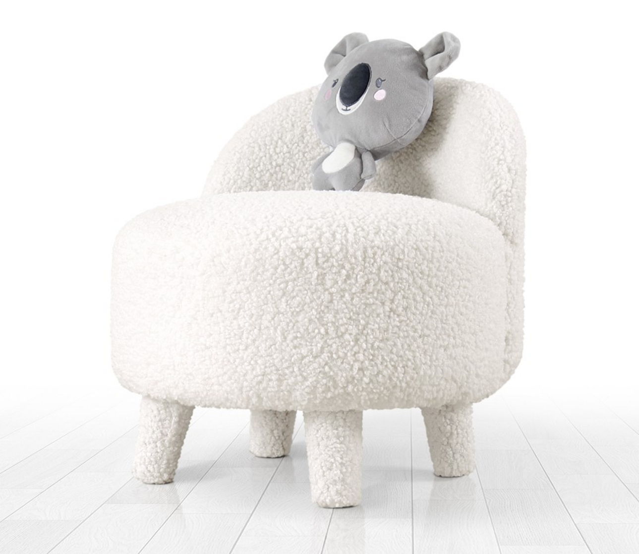 Norda Design moderne hvit puff med 100% fuskepels, treben, 6cm ortopedisk skum, 46cm diameter, 51cm høyde