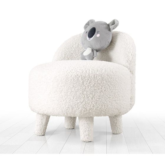 Norda Design moderne hvit puff med 100% fuskepels, treben, 6cm ortopedisk skum, 46cm diameter, 51cm høyde