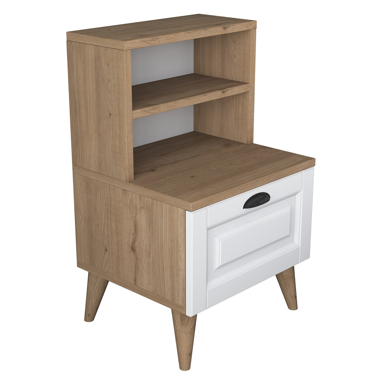 Norda Design skandinavisk nattbord med skuff, valnøtt og hvit, 45x74.4x40 cm | 100% melaminbelagt | stilig og funksjonell