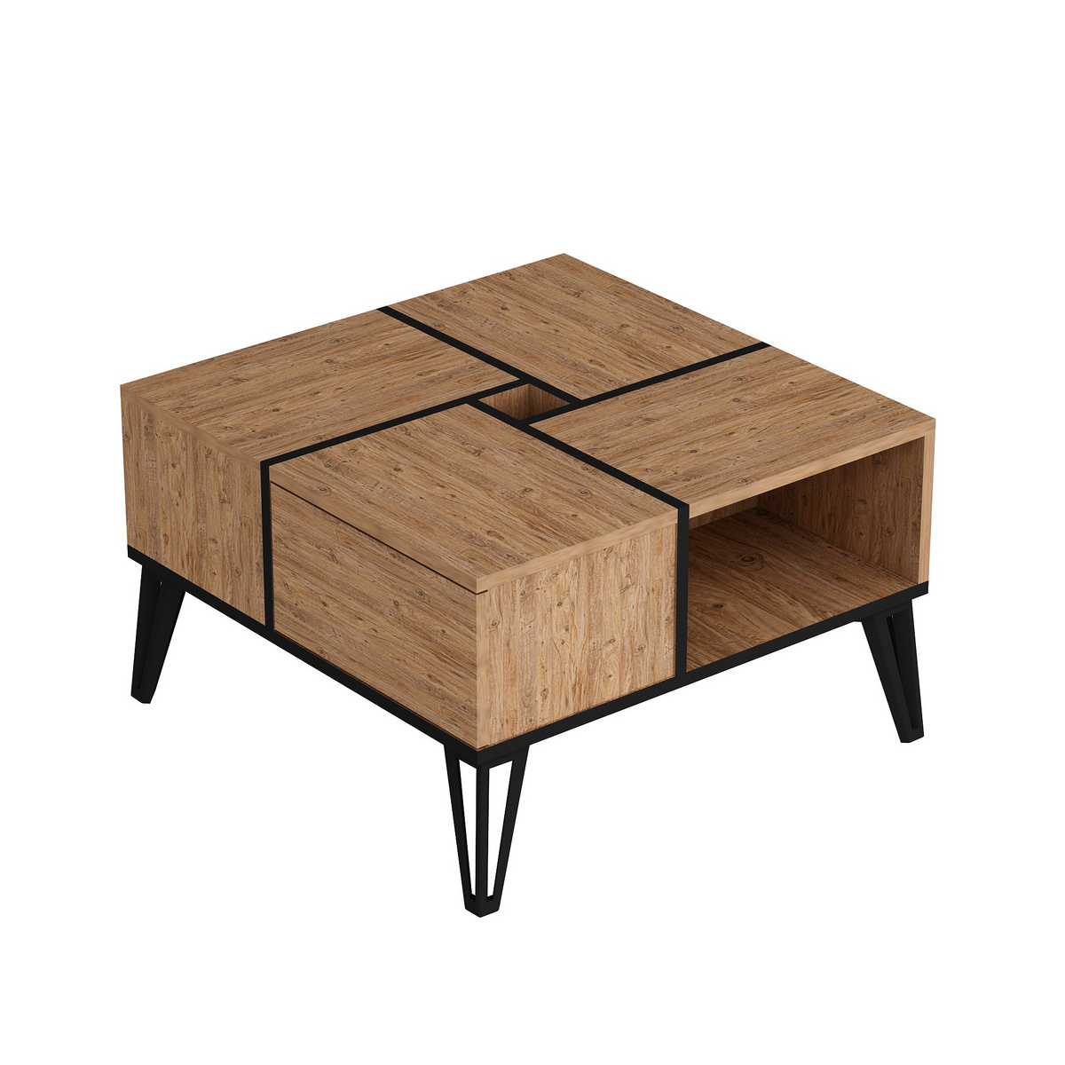Norda Design moderne sofabord, Atlantic-furu og svart, 71.8 x 43.8 cm | 100% melaminbelagt, 18 mm tykk | stilig industriell design
