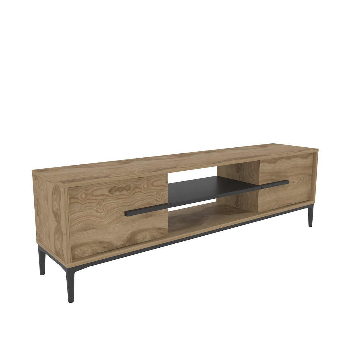 Norda Design moderne TV-benk, eik og svart, 120 cm | 100% melaminbelagt sponplate, 18 mm tykk | stilig og funksjonell