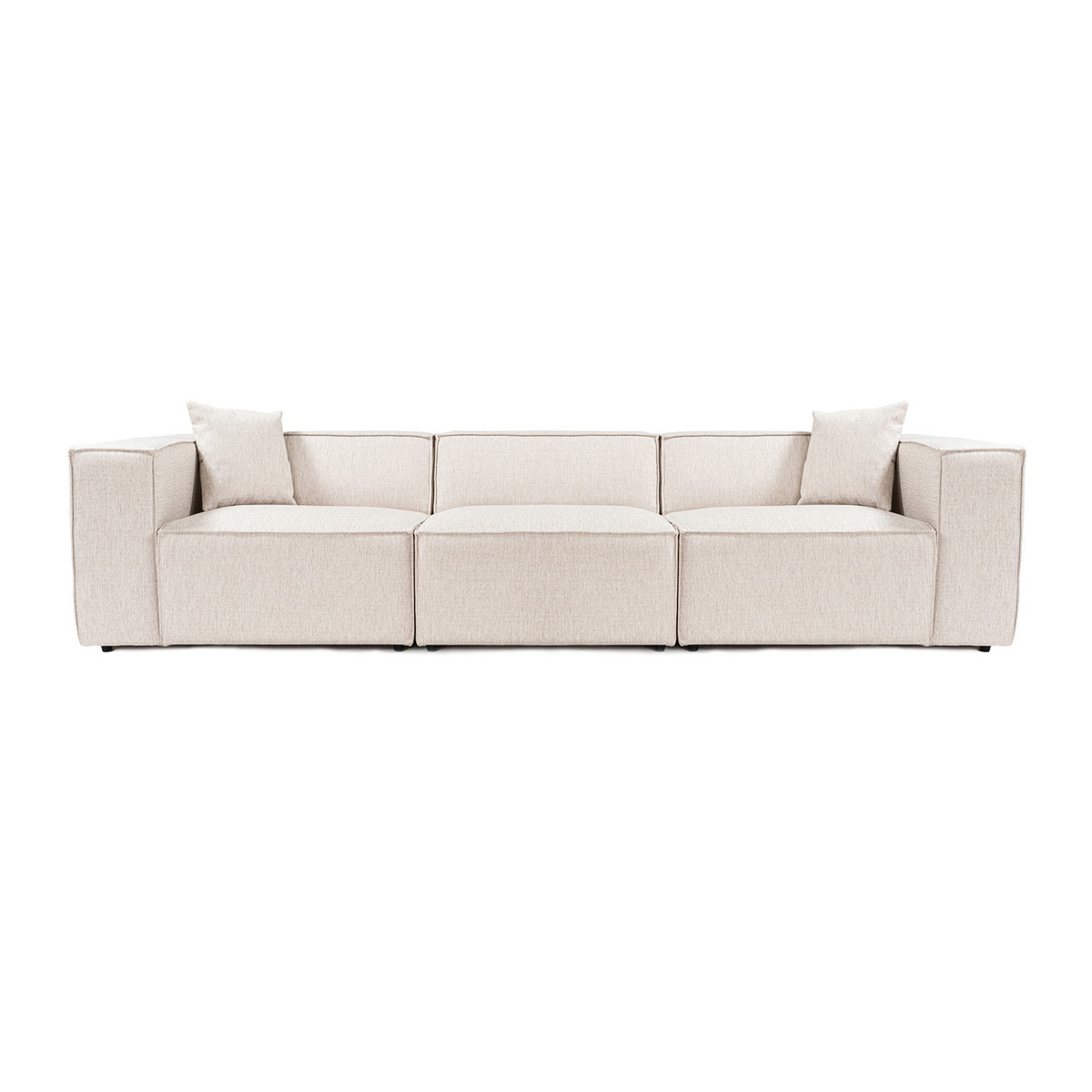 Norda Design elegant 3-seters sofa, lysebrun, 303 cm | 100% agnbøkramme, lin stoff, 32 DNS skum, 2 puter