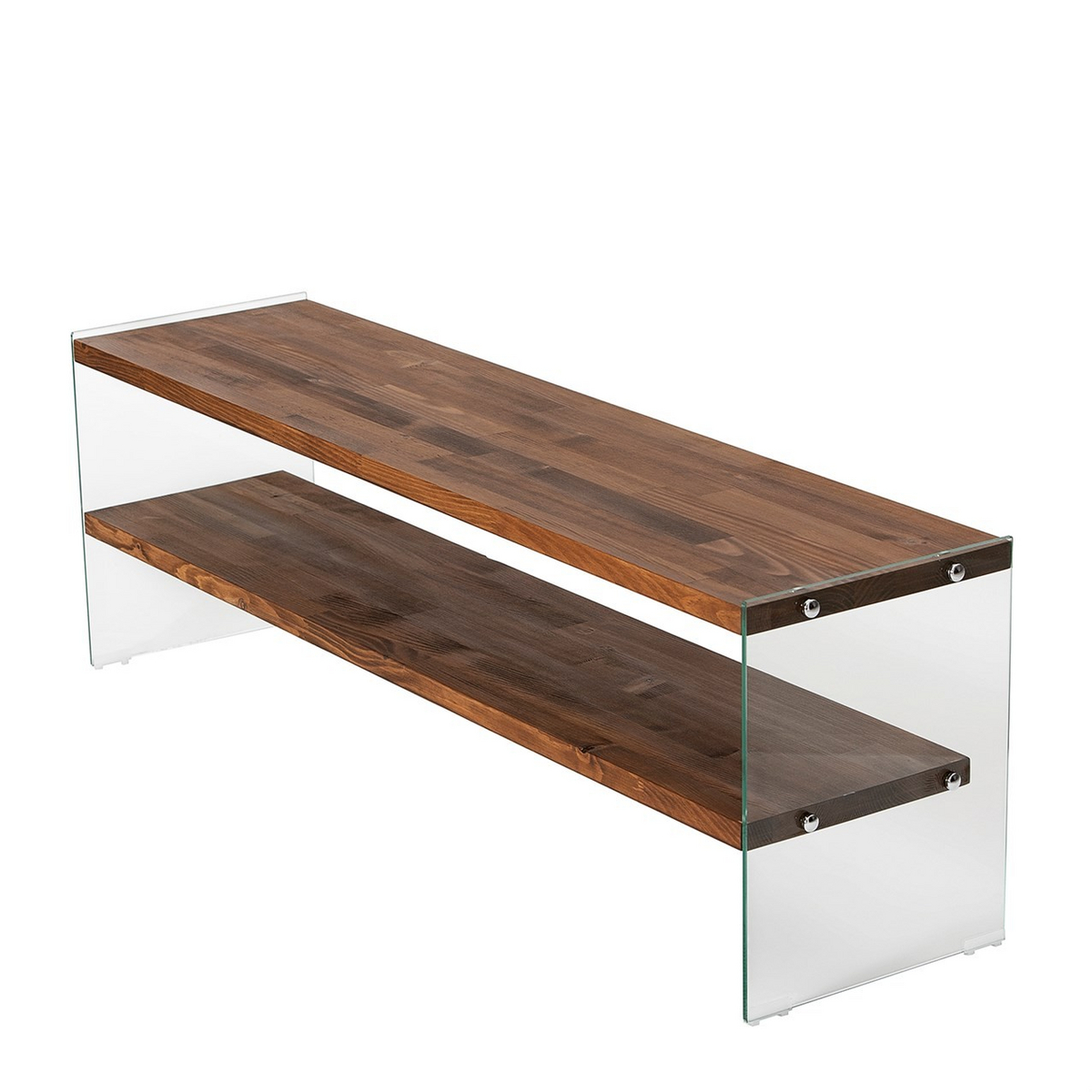 Norda Design moderne TV-benk, 140 cm, ramme i massivt tre, 100% herdet glass, brun, demontert, elegant design