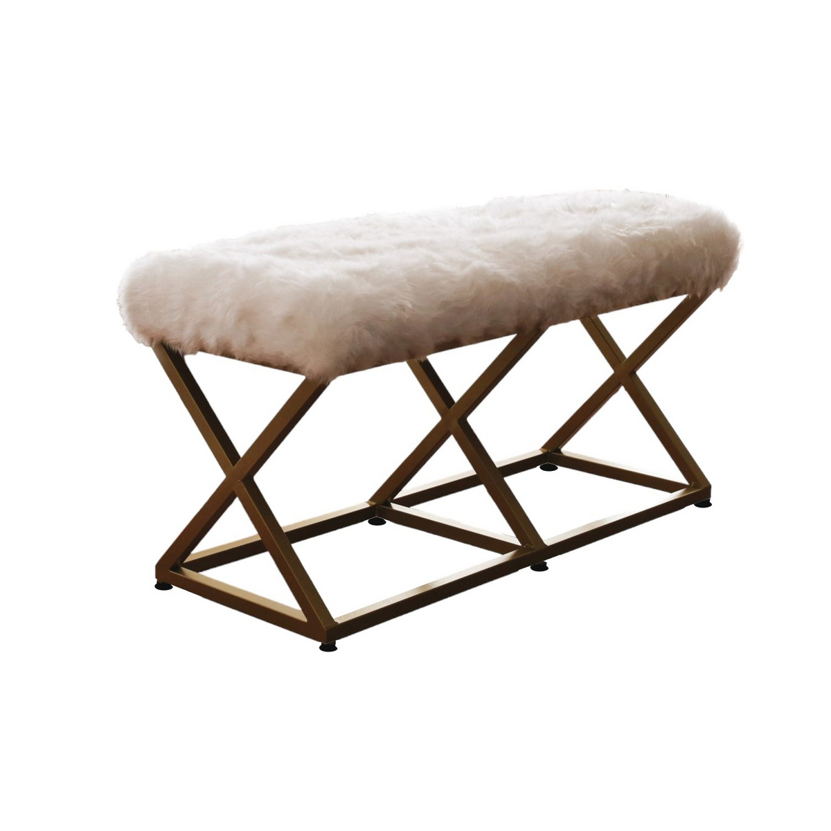 Norda Design elegant myk benk med metallramme, gull og hvit, 100 cm x 50 cm x 40 cm | stilig sitteplass til hjemmet