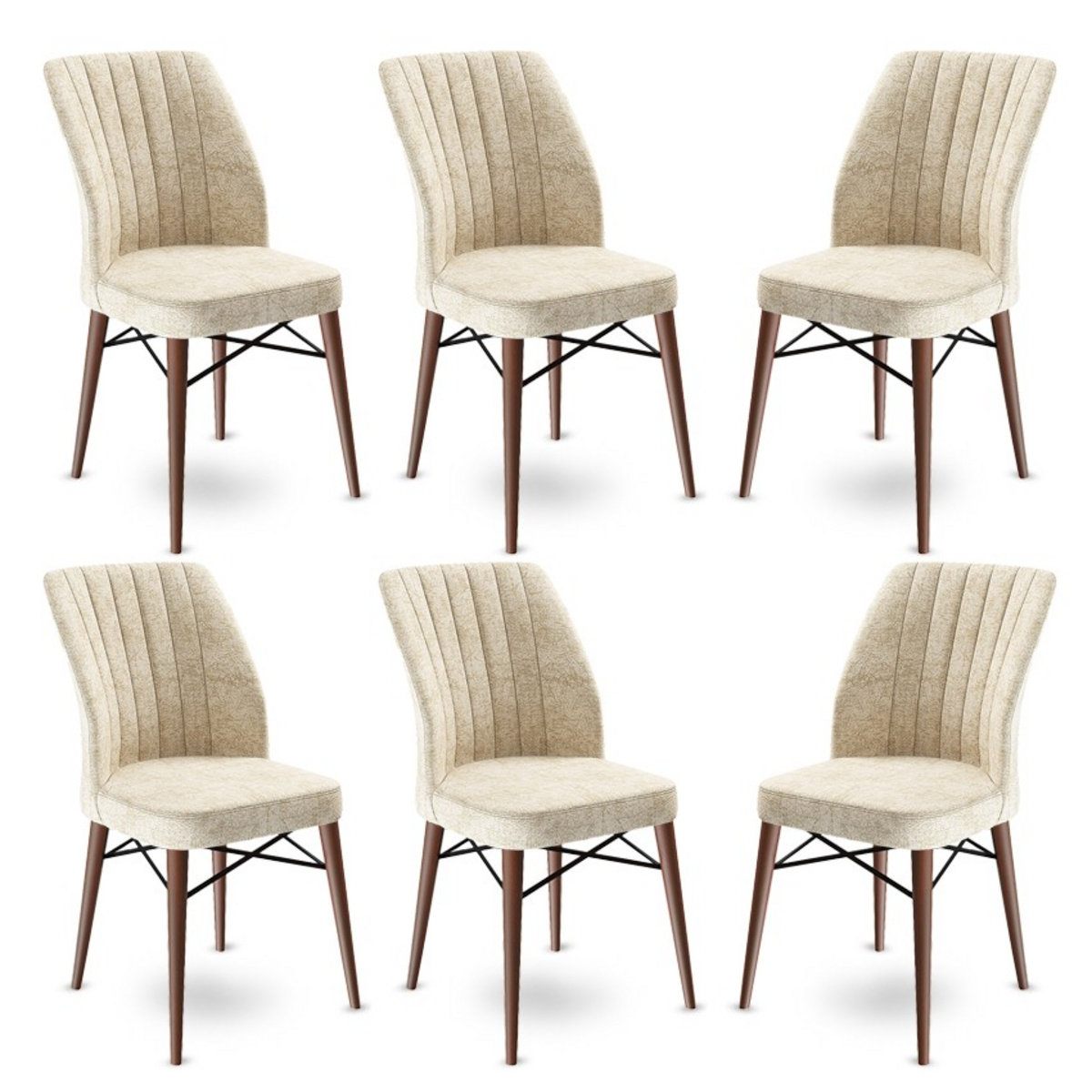 Norda Design moderne stolsett (6 deler), krem og brun, 45 cm bredde | 100% metallramme, treben | stilig og komfortabelt design for hjem og kontor