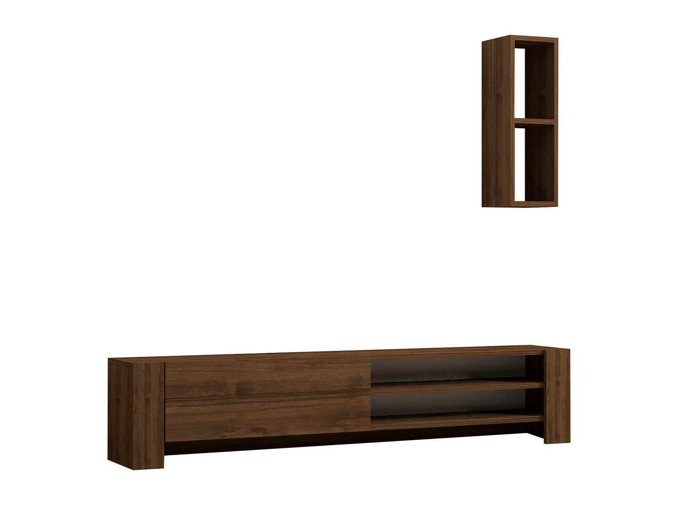Norda Design moderne valnøtt TV-benk med vegghylle, 160 cm | 100% melaminbelagt, 18 mm tykk | stilig oppbevaringsløsning
