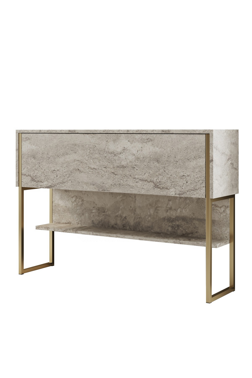 Norda Design moderne glam kommode, 120 cm, travertin og gull, 100% melaminbelagt, metallben | elegant design
