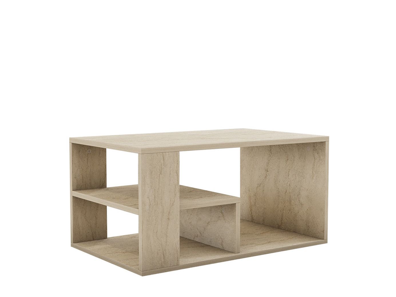 Norda Design moderne sofabord med veggfeste, travertinfarge, 80x50x40 cm | 100% melaminbelagt, 18 mm tykk, ekstra oppbevaring og hyller