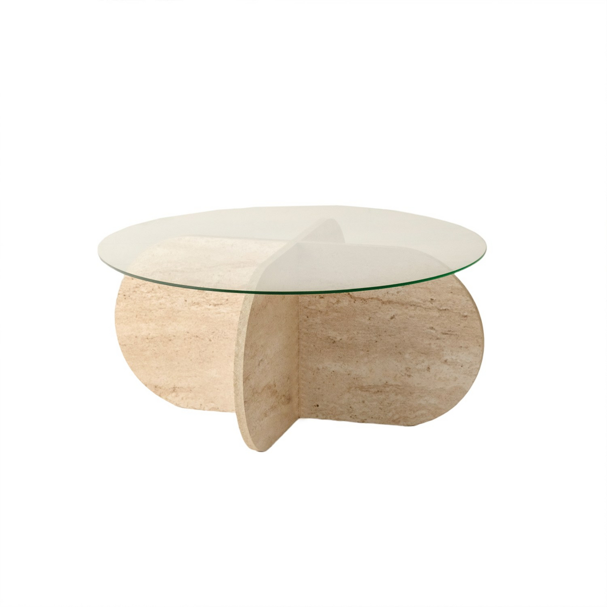 Norda Design moderne sofabord, 75 cm diameter, 35 cm høyde, beige travertinfarge, 100% glassplate og melaminbase