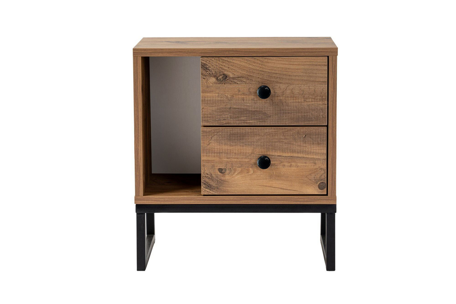 Norda Design industriell nattbord med metallben, Atlantic-furu og svart, 45x50x30 cm | 100% melaminbelagt, 18 mm