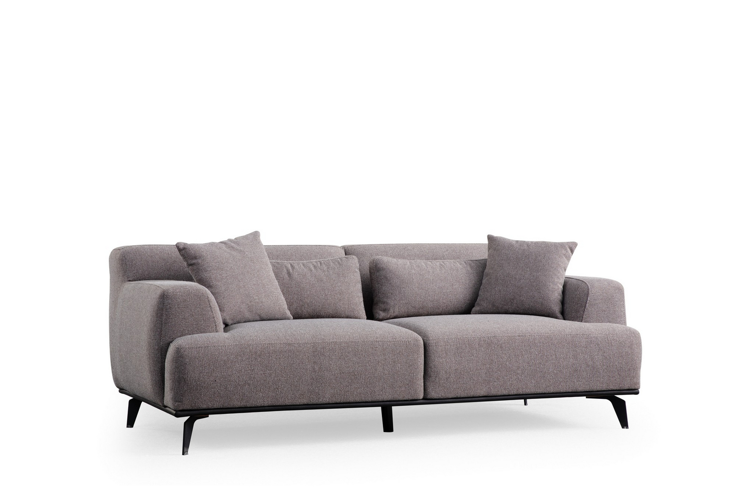 Norda Design stilig 2-seters sofa, brun og grå, 200 cm | bøkramme, 5 puter, svarte metallben | moderne komfort
