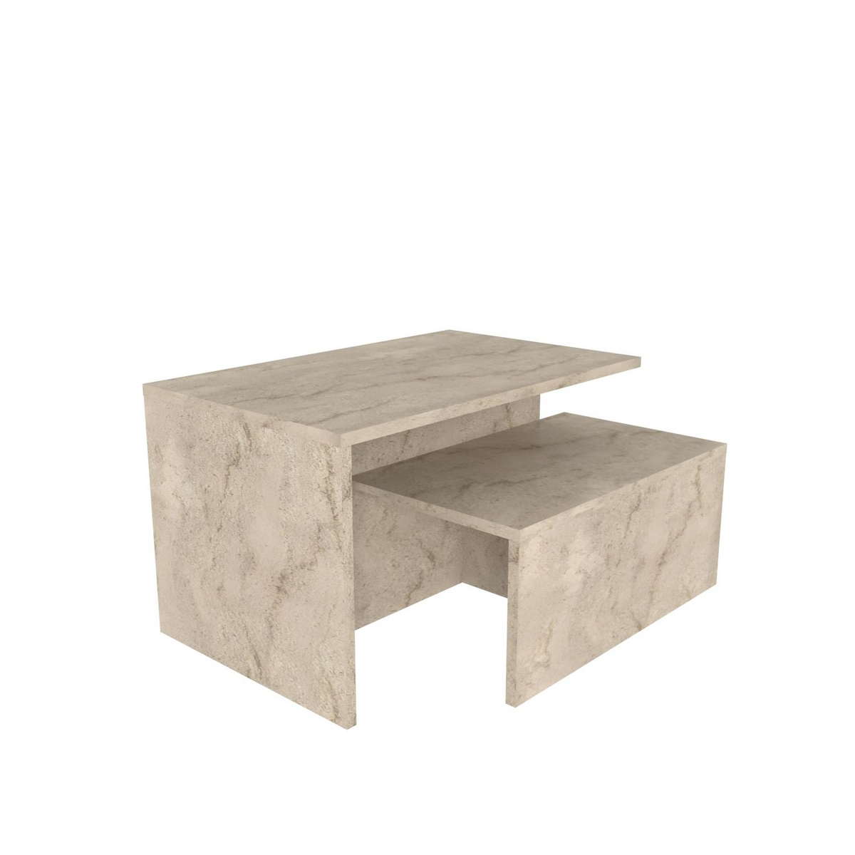 Norda Design moderne sett med innskuddsbord (2 deler), travertinfarge, 100% melaminbelagt, elegant marmordesign
