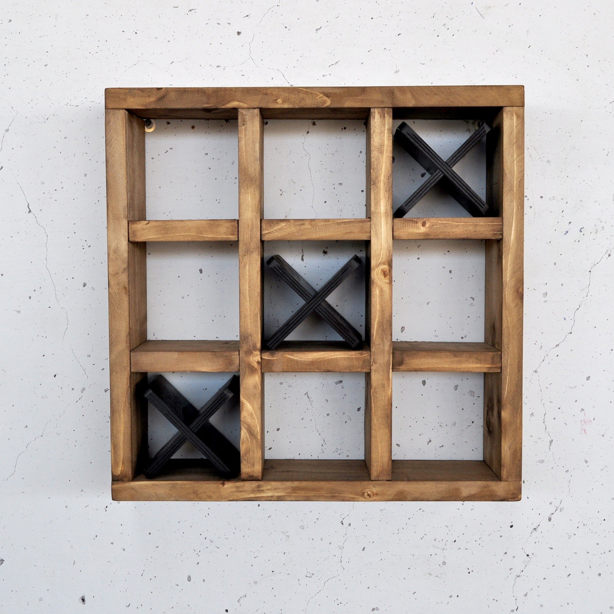 Norda Design rustikk dekorativ vegghylle i tre, 42.5 x 42.5 x 11 cm | 100% Solid tre, brun | veggmontert design