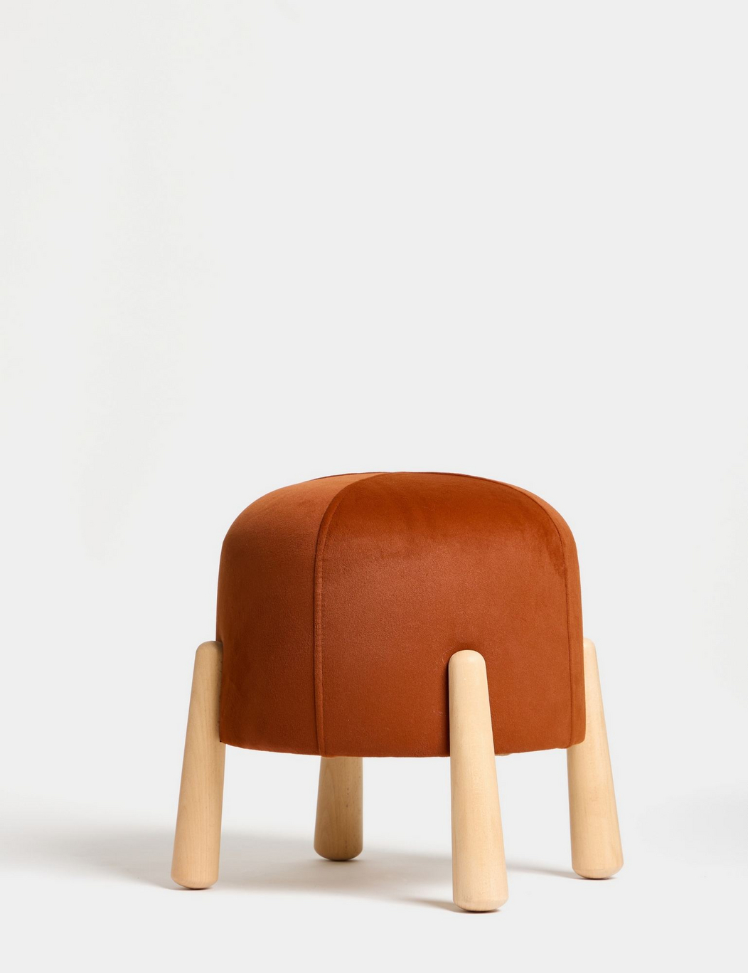 Norda Design elegant fløyel puff, 40 cm, bøkramme, oransje og natur | stilig detalj for hjemmeinnredning