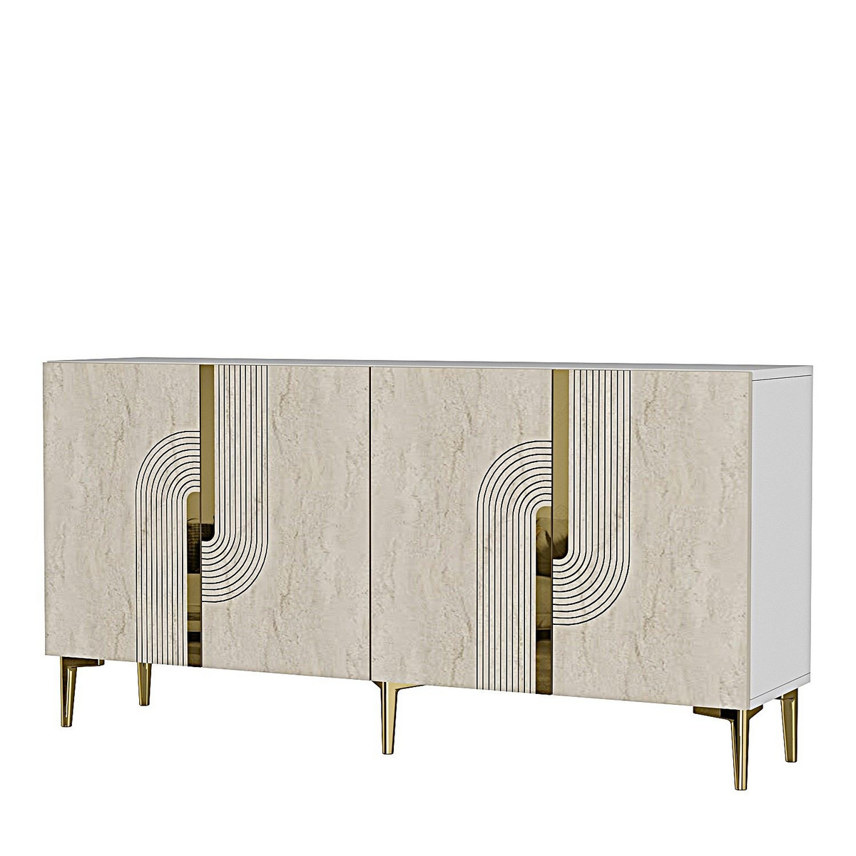 Norda Design elegant konsollbord, hvit og travertin med gulldetaljer, 150 cm | 100% melamin, veggmonterbar, moderne design