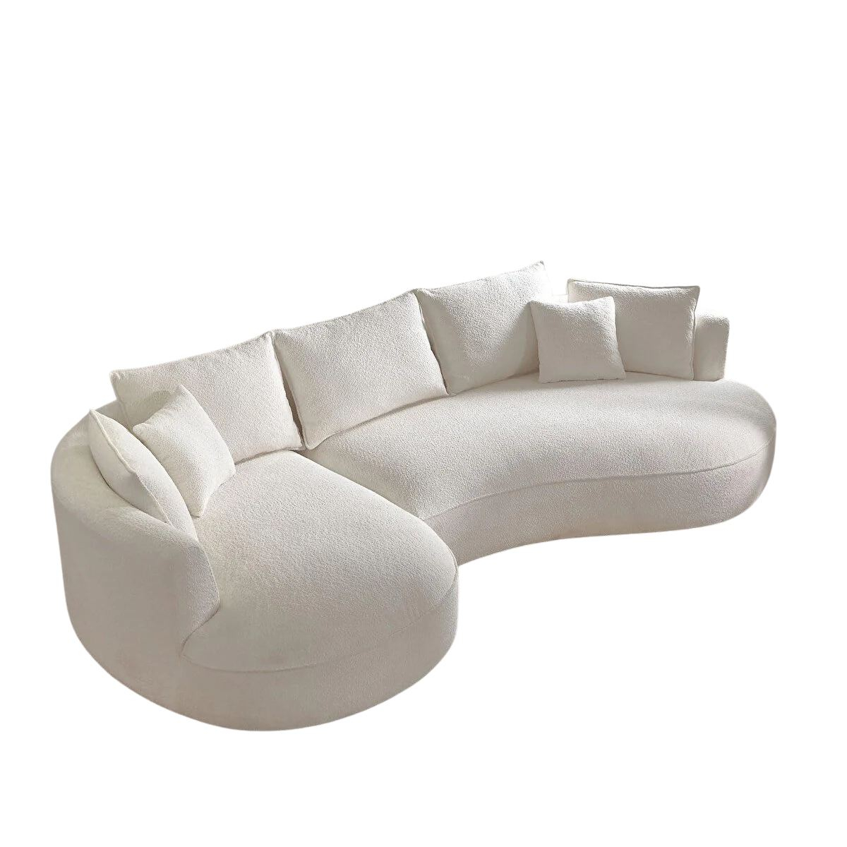 Norda Design elegant hvit hjørnesofa, 317 cm | 100% polyester bouclé, 7 puter, lettstelt, flyttbart design