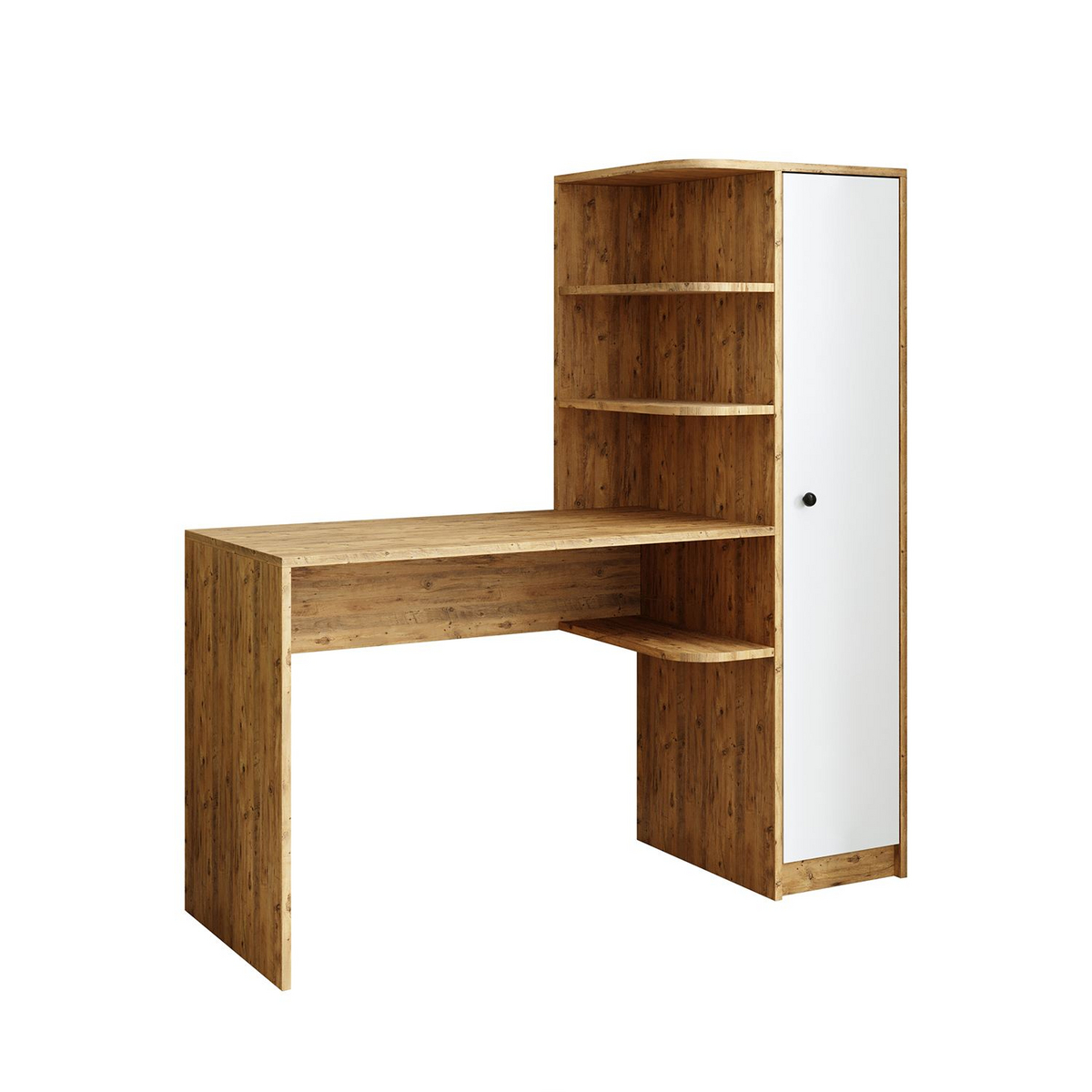 Norda Design Skrivebord og bokhylle Academe, atlantfuru/hvit, 50 × 143,2 × 143,2 cm (modell 1)