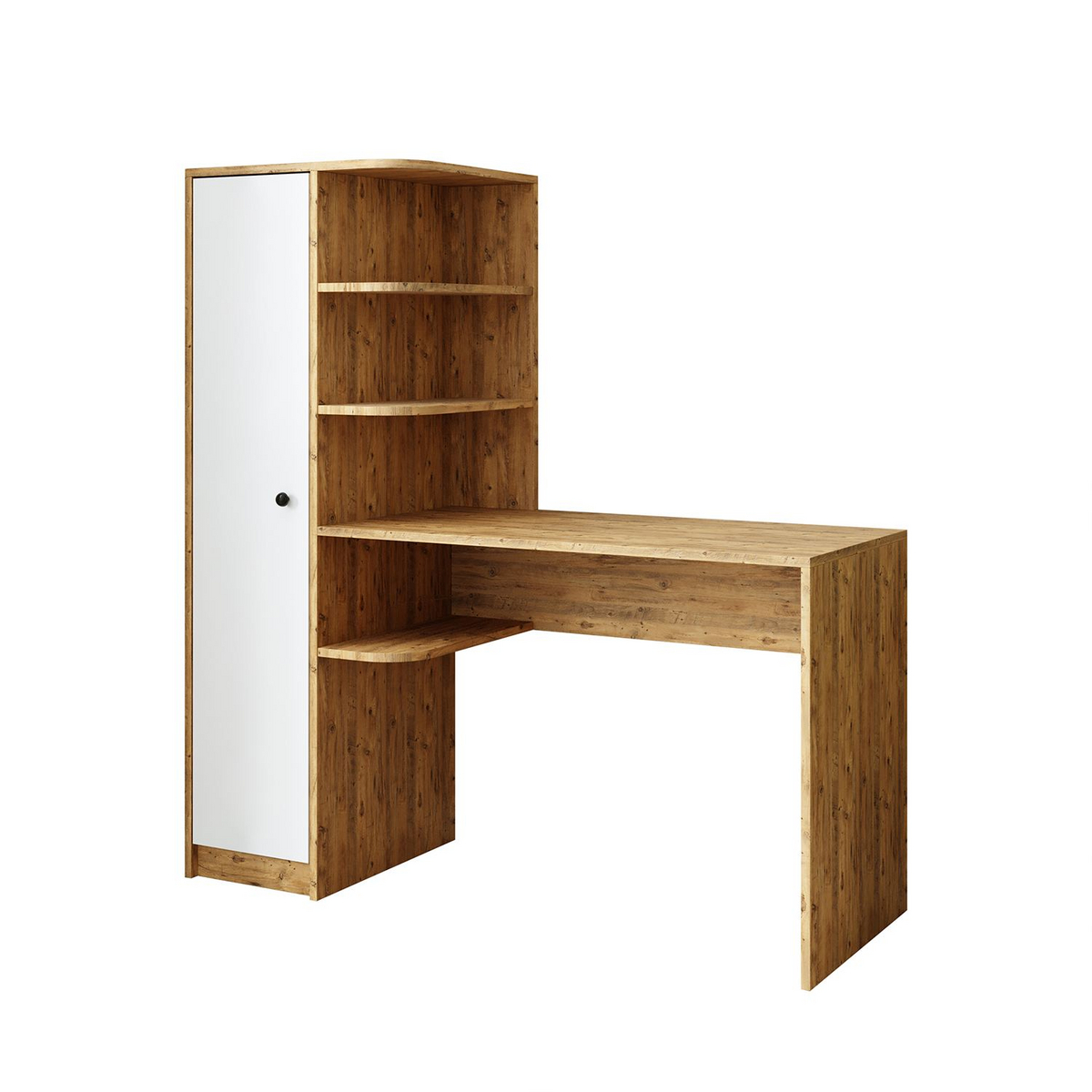 Norda Design Skrivebord og bokhylle Academe, atlantfuru/hvit, 50 × 143,2 × 143,2 cm (modell 2)