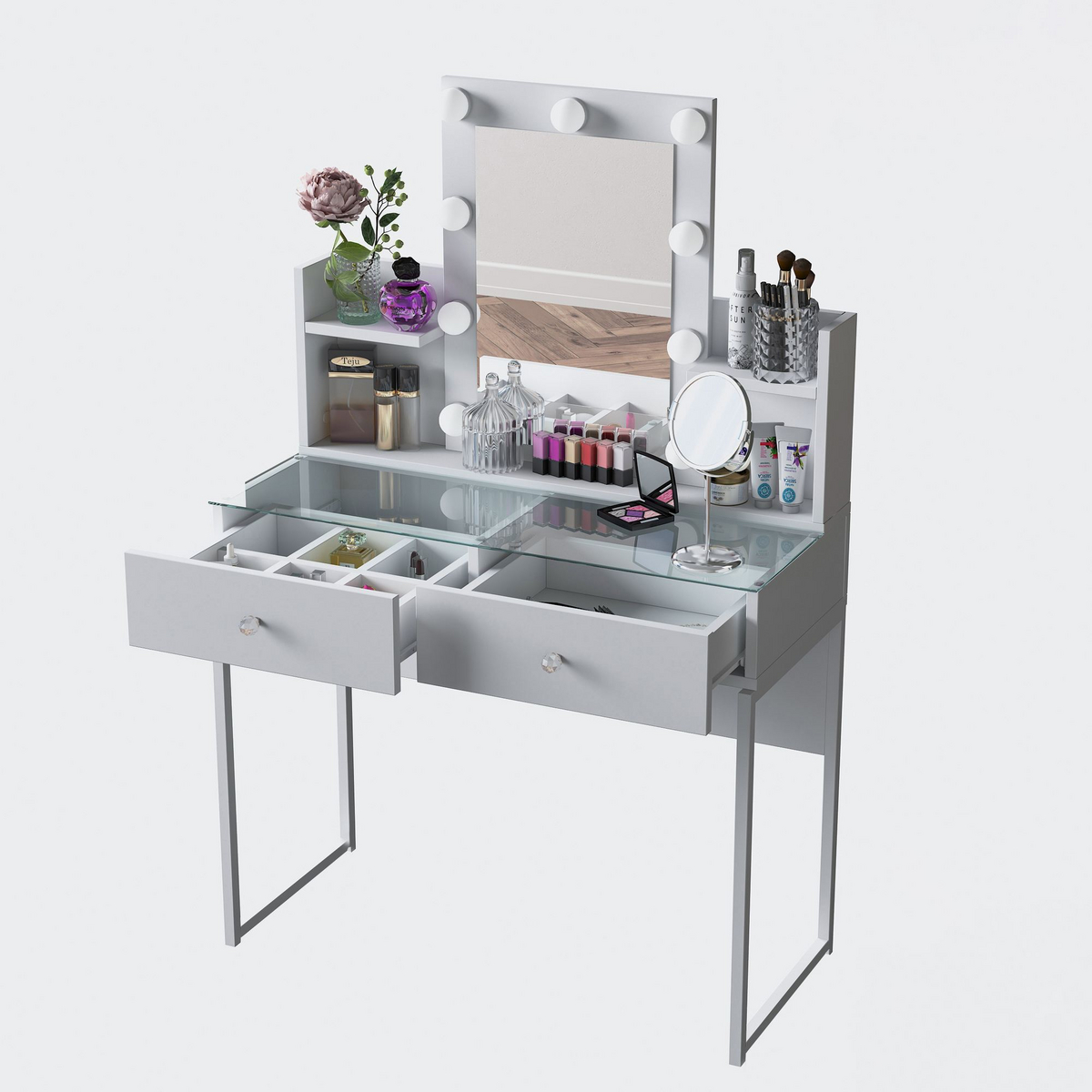Norda Design Sminkebord Bellezza, hvit, 40 × 90 × 136,8 cm