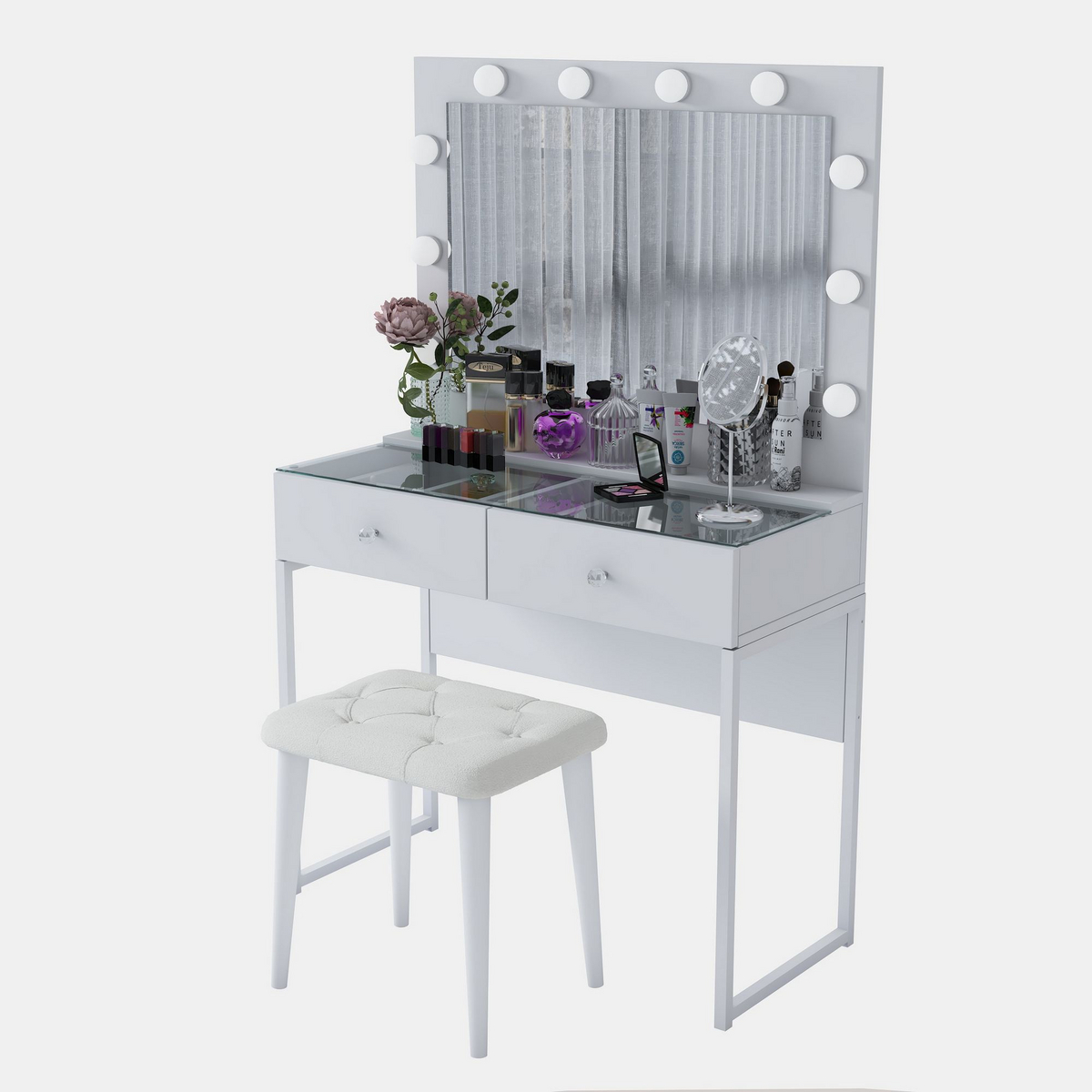 Norda Design Sminkebord Rosetta, hvit, 40 × 90 × 141,8 cm