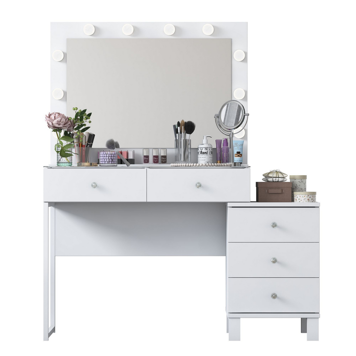 Norda Design Sminkebord Charme, hvit, 40 × 120 × 141,8 cm
