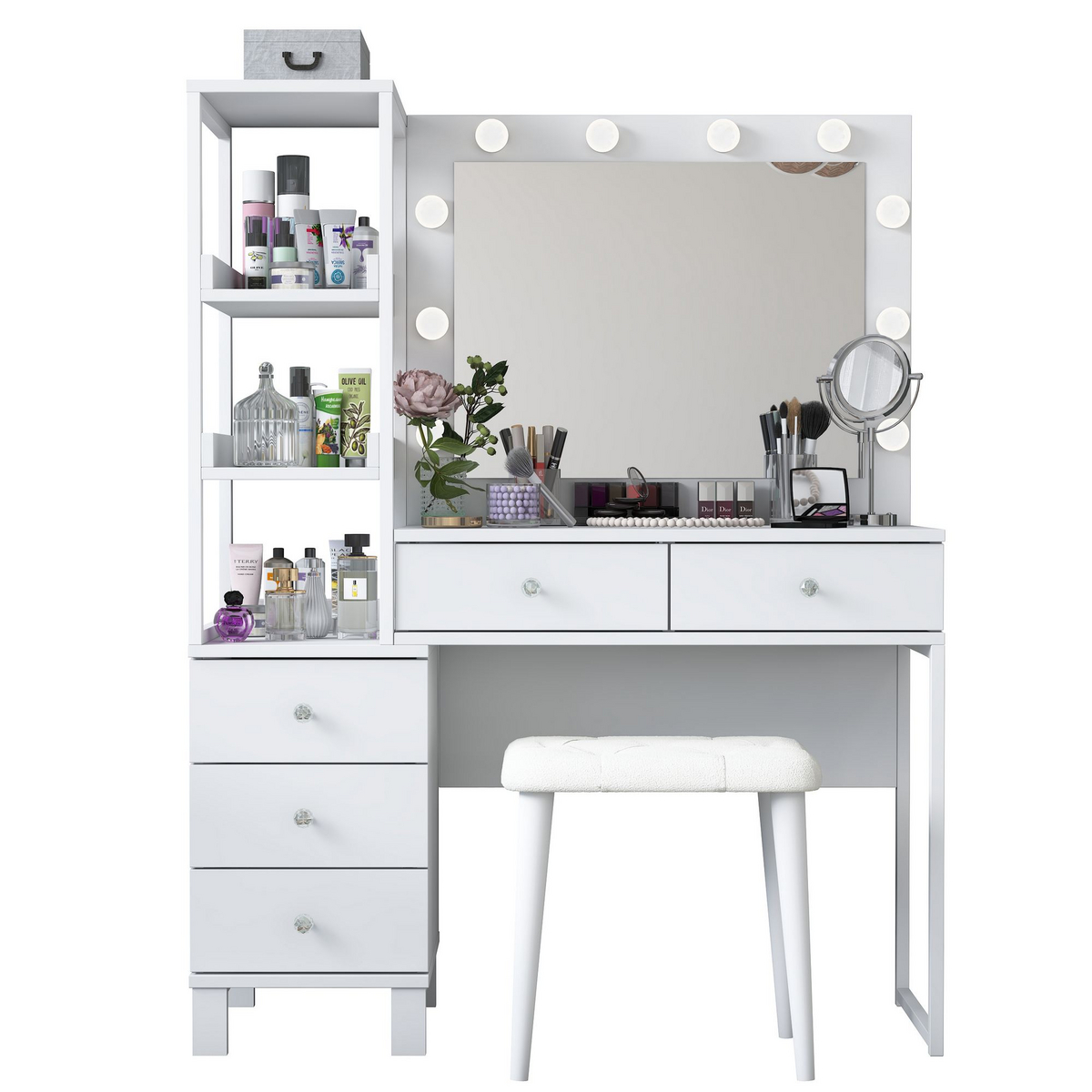 Norda Design Sminkebord Splendore, hvit, 44,5 × 120 × 79,8 cm