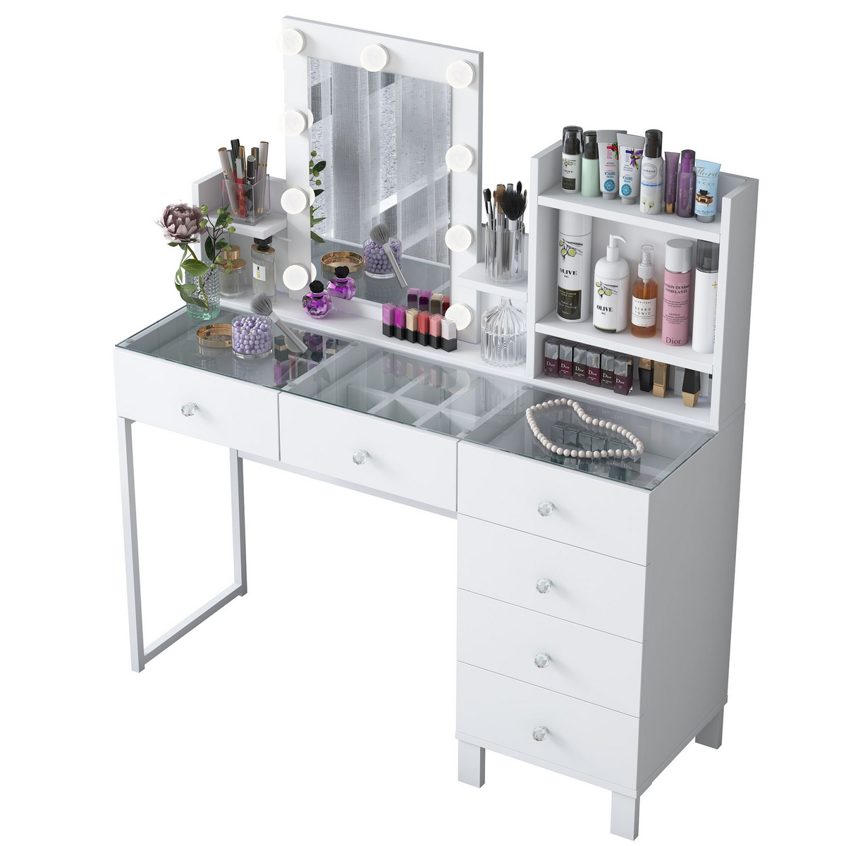 Norda Design Sminkebord Belle Vue, hvit, 40 × 120 × 136,8 cm